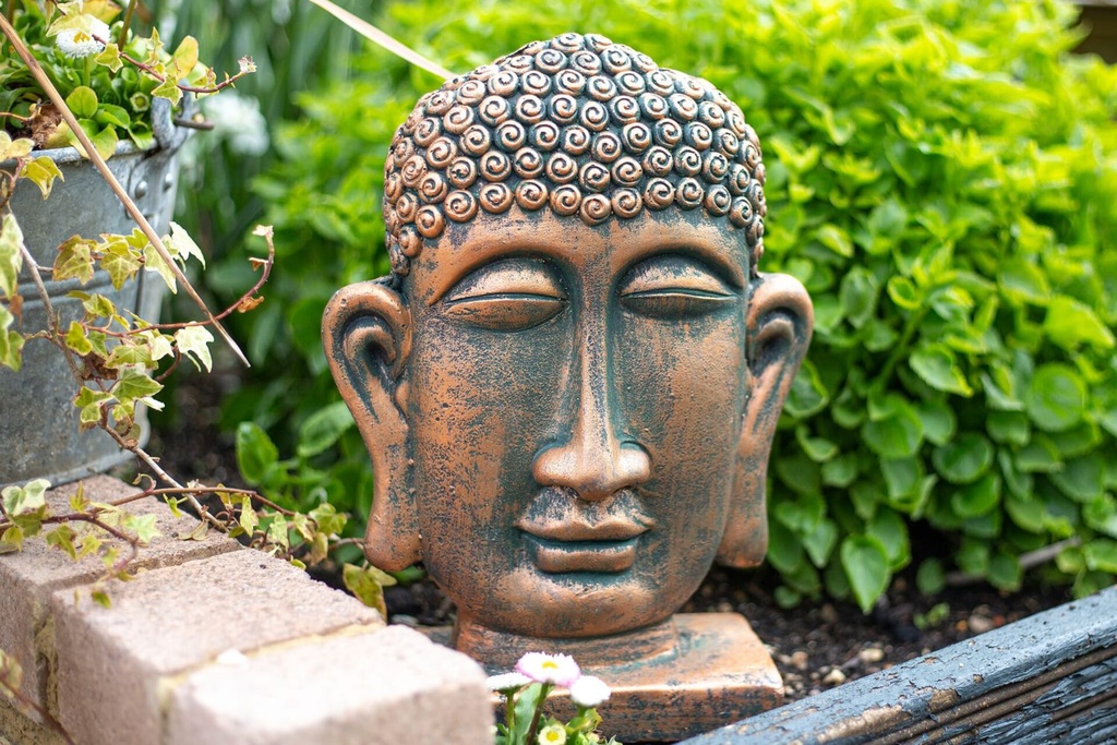 [55766] La Hacienda - Male Buddha Head On Base, Small, Bronze Image 