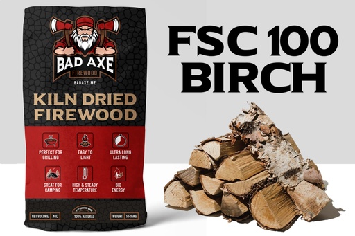 [BRCH40L] Bad Axe Firewood -Birch 40L Sack Approx 15kg