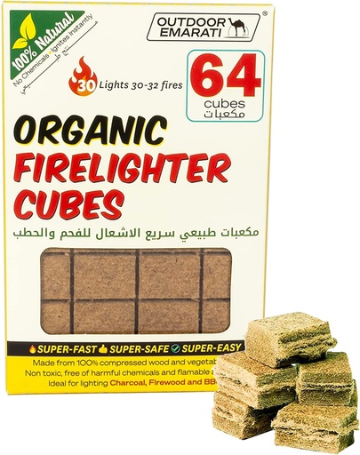 [OE-LC64] Outdoor Emarati Natural Organic Firelighter Cubes, 64 Cube Super fast Fire starters